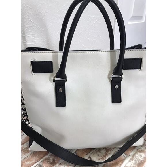 MICHAEL KORS MK Riley Optic White Stitched Leather Large Satchel Crossbody Bag - Picture 6 of 11